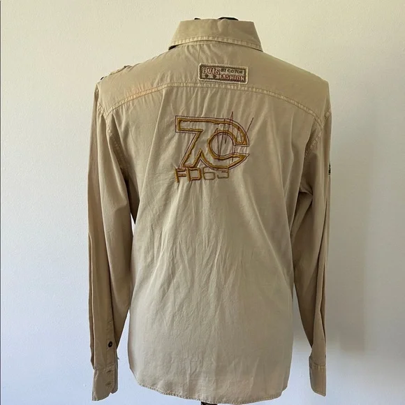 Men's Casual Button Down Shirt - Tan - Picture 6 of 16